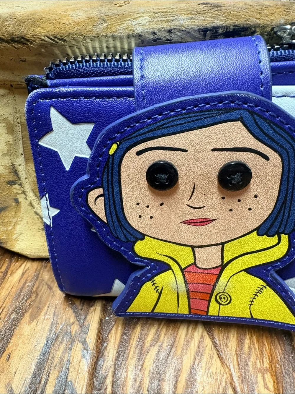 Caroline Doll StarsCartoon Character Zip Trifold Wallet Yellow Accent 4.5”X3.25”